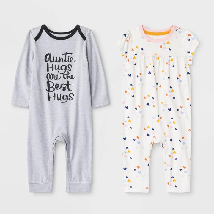 Baby Girls' 2pk Romper - Cat & Jack Gray/white Newborn, Girl's