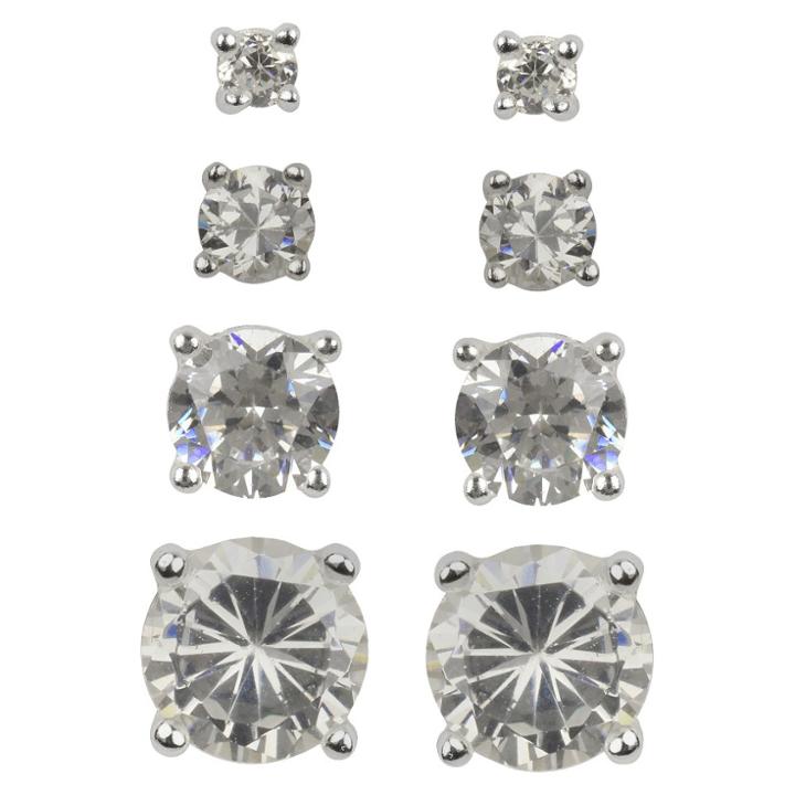 Distributed By Target Sterling Silver Cubic Zirconia Quad Multi Size Stud Earring