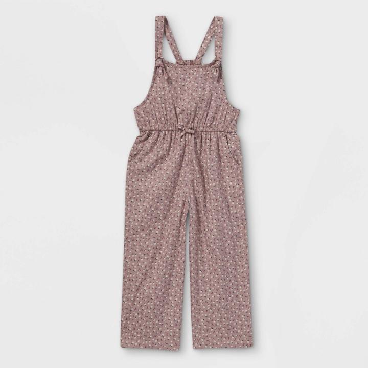 Girls' Floral Overalls Jumpsuit - Cat & Jack Dusty Rose
