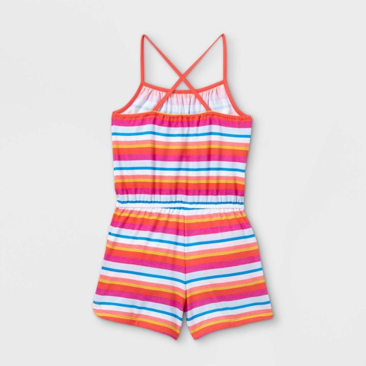 Girls' Printed Knit Sleeveless Romper - Cat & Jack Coral