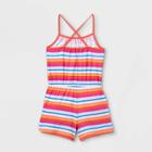 Girls' Printed Knit Sleeveless Romper - Cat & Jack Coral