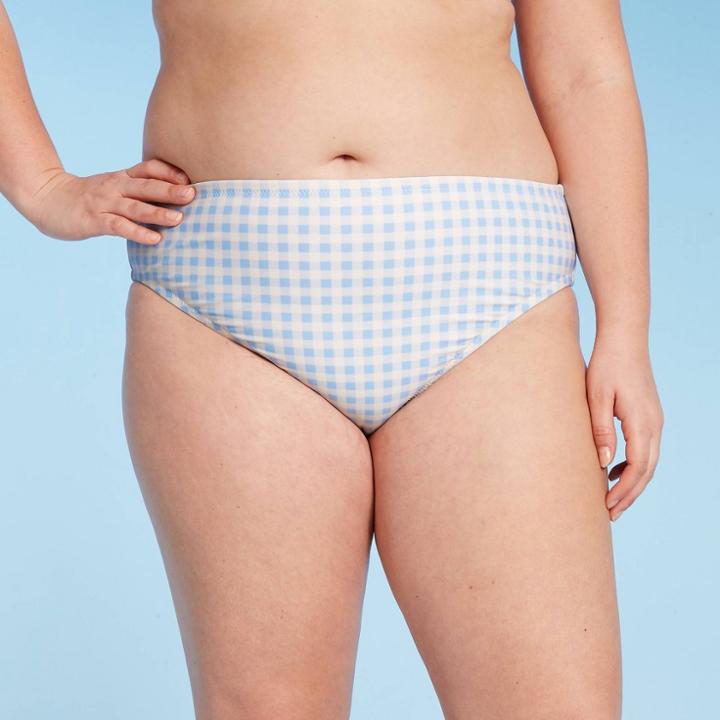 Women's Plus Size Bikini Bottom - Kona Sol Blue Gingham Print