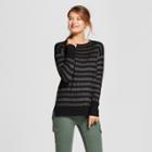 Women's Shine Stripe Crew Neck Luxe Any Day Pullover - A New Day Black