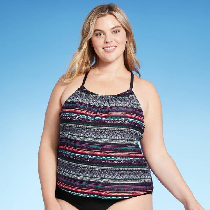 Kona Sol Women's Plus Size Racerback High Neck Tankini Top - Kona