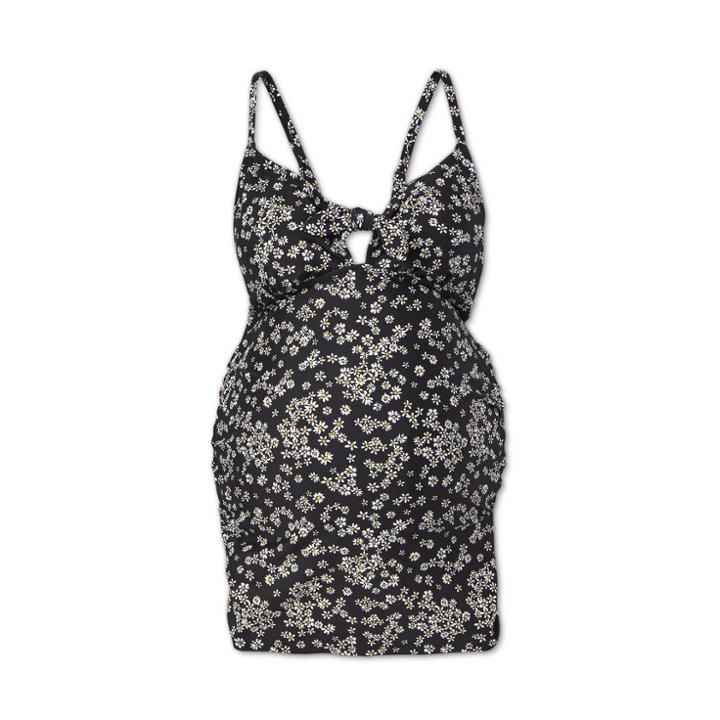 Maternity Floral Print Daisy Chains Tie Front Tankini Top - Isabel Maternity By Ingrid & Isabel Black/white S,