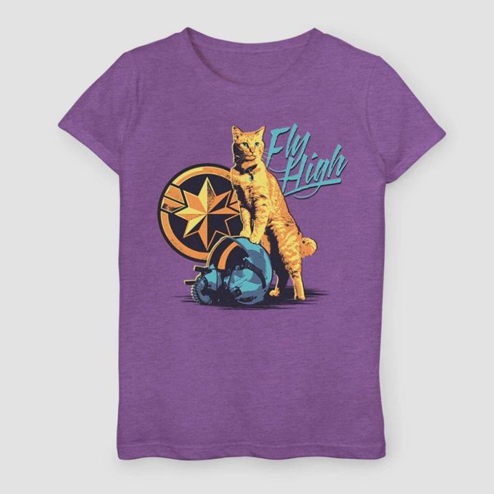 Girls' Captain Marvel Fly High Short Sleeve T-shirt - Purple