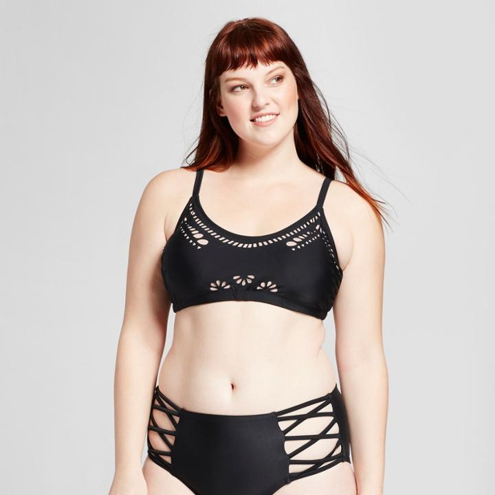 Women's Plus Size Laser Cut Bralette Bikini Top - Xhilaration Black