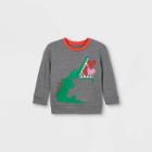 Toddler Boys' Valentine's Day Alligator Hearts Fleece Pullover Sweatshirt With Elbow Patches - Cat & Jack Gray