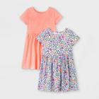 Toddler Girls' 2pk Floral & Solid Short Sleeve Knit Dress - Cat & Jack Pink