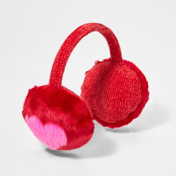 Girls' Faux Fur Heart Earmuffs - Cat & Jack Red