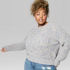 Women's Plus Size Long Sleeve Rainbow Confetti Mock Neck Pullover - Wild Fable Gray