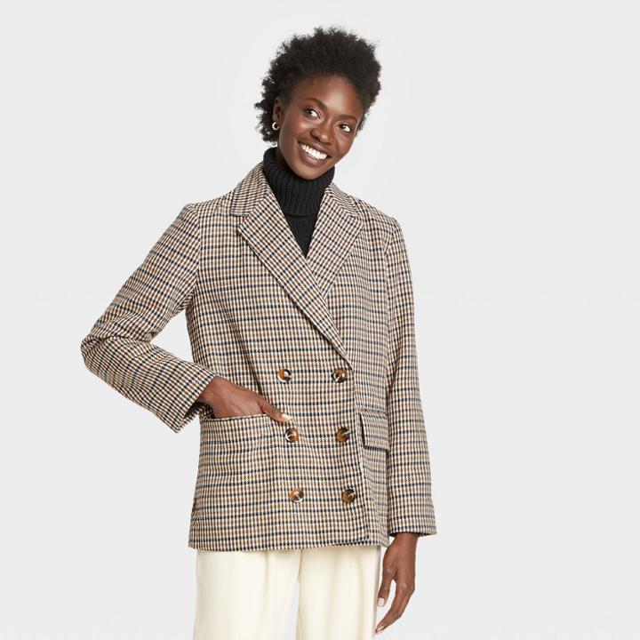 Women's Pea Coat - Who What Wear Brown Plaid