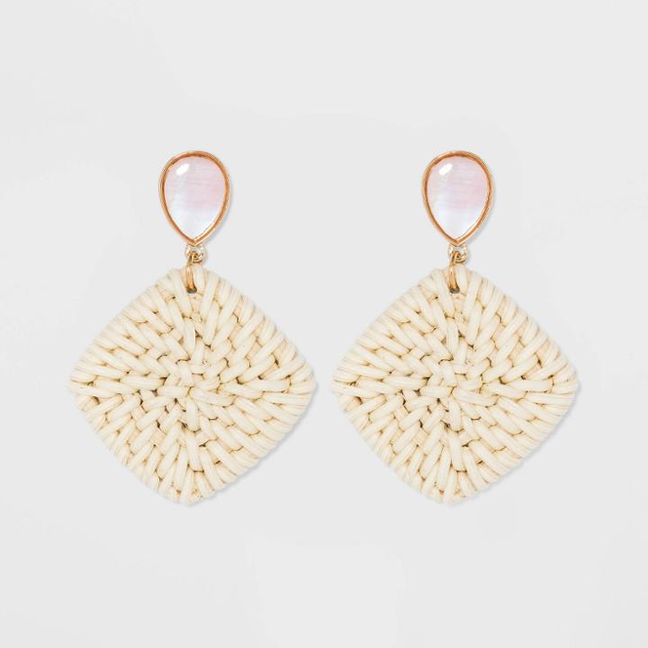 Raffia Square Statement Earrings - A New Day Gold, Women's,