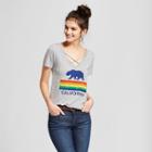 Women's California Rainbow Bear Short Sleeve Cross Front Drapey Graphic T-shirt - Awake Gray