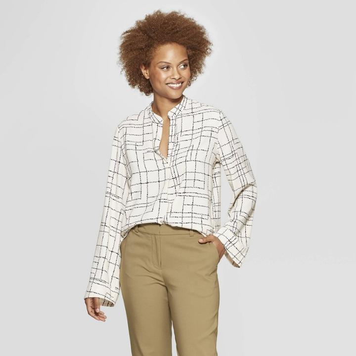 Women's Polka Dot Long Sleeve Essential Popover Blouse - Prologue Black