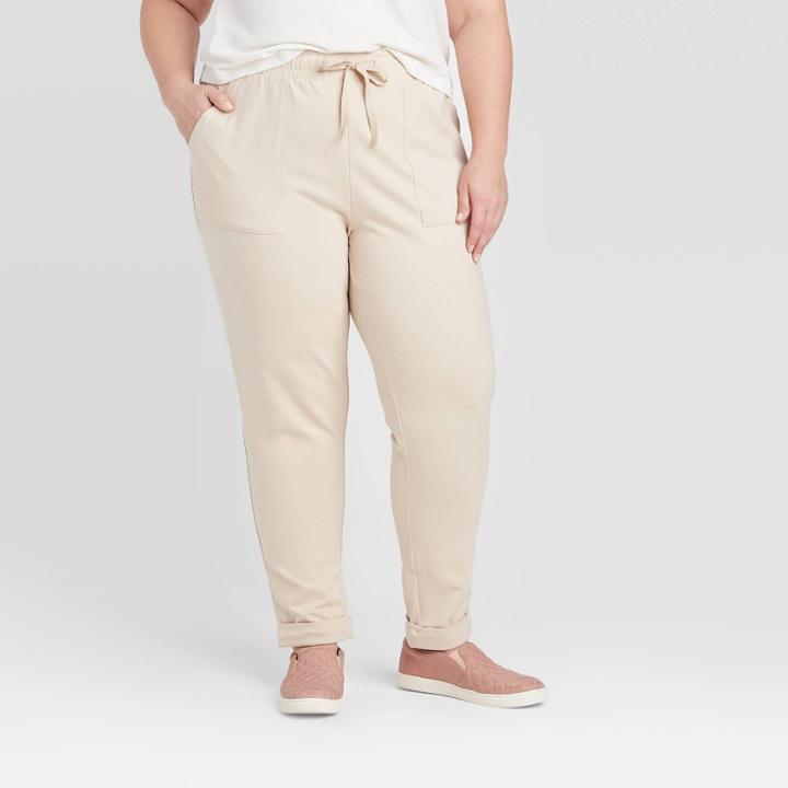 Women's Plus Size Straight Leg Ankle Length Leisure Pants - Ava & Viv Beige X, Women's