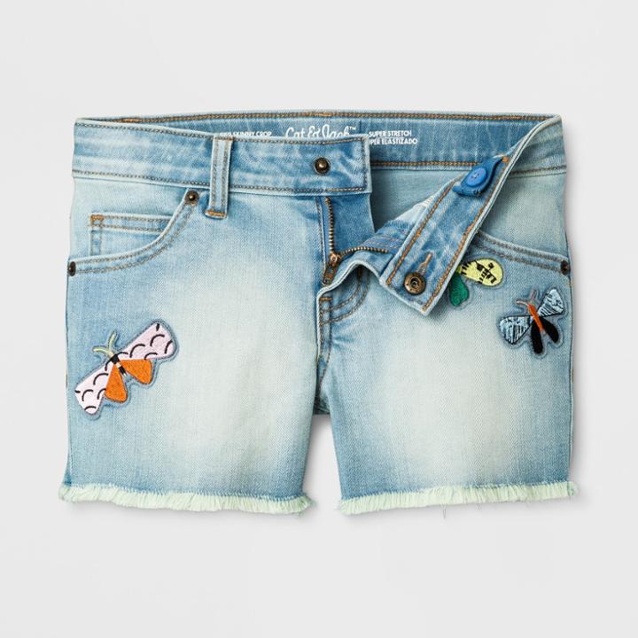 Plus Size Girls' Denim Shorts With Patches - Cat & Jack Light Blue