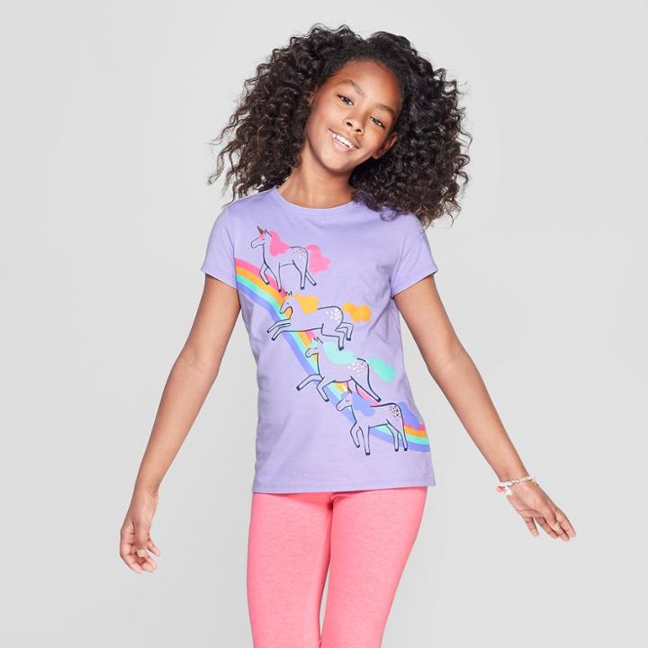 Girls' Short Sleeve Unicorn Print T-shirt - Cat & Jack Purple