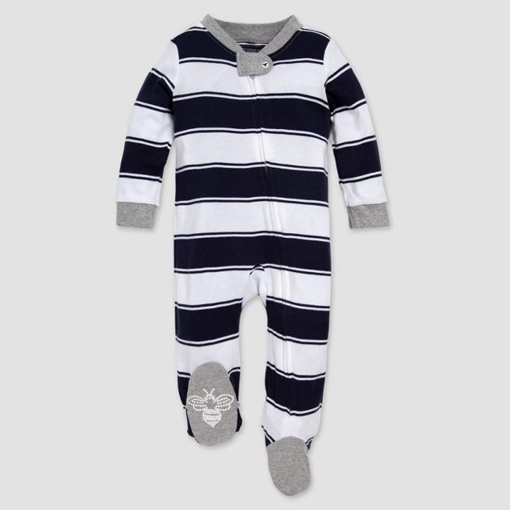 Burt's Bees Baby Rugby Striped Organic Cotton Sleep N' Play - Navy Newborn, Blue