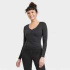 Women's Flex Shirred Cropped Long Sleeve T-shirt - All In Motion Black
