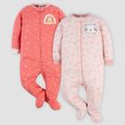 Gerber Baby Girls' 2pk Kitty/rainbow Sleep N' Play - Pink/orange