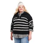Women's Plus Size Quarter Zip Striped Cableknit Sweater - La Ligne X Target Black/white