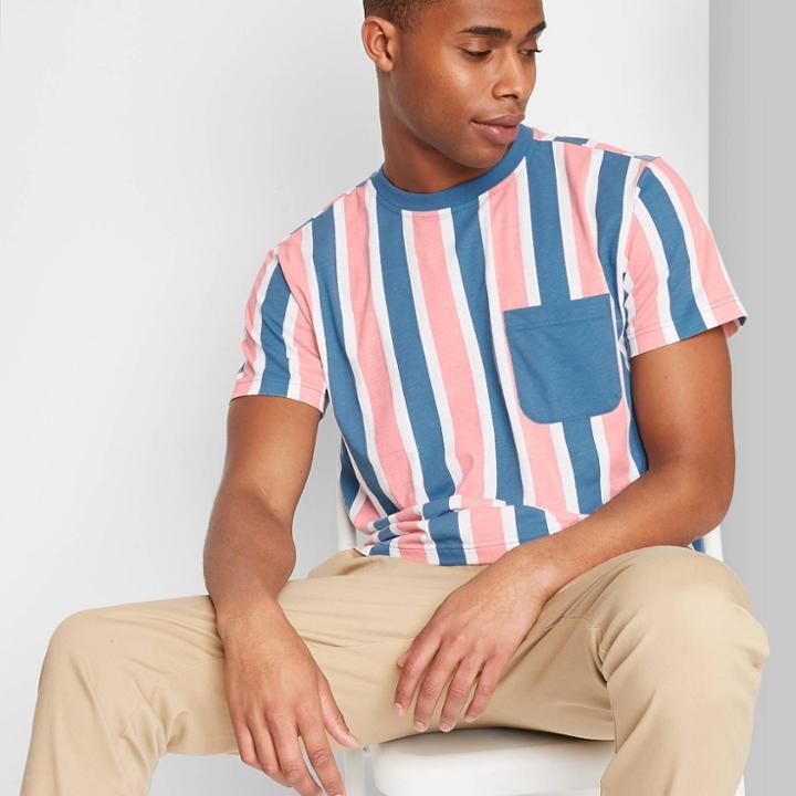 Men's Regular Fit Short Sleeve Striped T-shirt - Original Use Blue