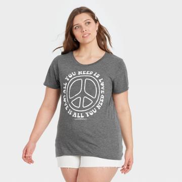Vintage Concert Tees Women's The Beatles All You Need Is Love Plus Size Short Sleeve Graphic T-shirt - Heather Gray
