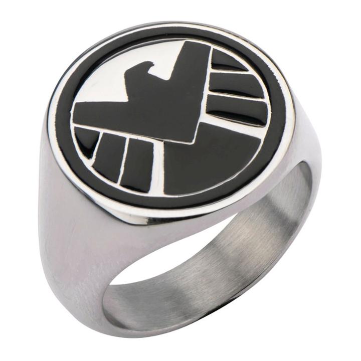 S.h.i.e.l.d. Men's Marvel Agents Of S.h.i.e.l.d Stainless Steel Logo Ring, Size: