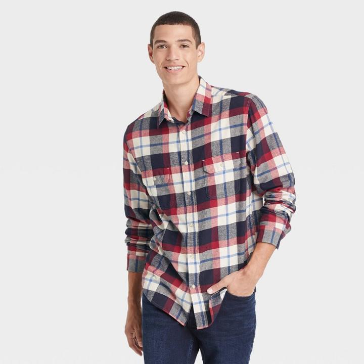 Men's Plaid Standard Fit Long Sleeve Button-down Shirt - Goodfellow & Co