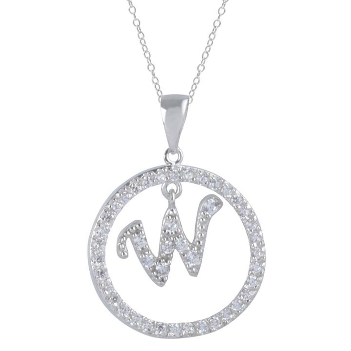 Journee Collection 2 2/5 Ct. T.w. Round-cut Cz Pave Set Initial W Pendant Necklace In Sterling Silver - Silver (18), Girl's,