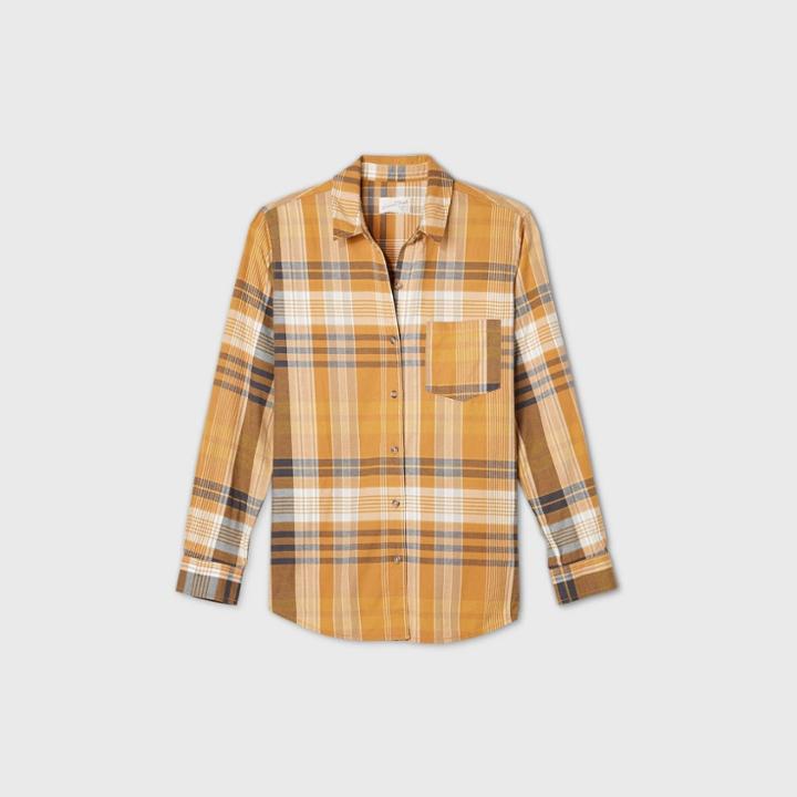 Women's Plaid Long Sleeve Button-down Shirt - Universal Thread Yellow