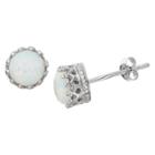 Tiara 6mm Round-cut Opal Crown Earrings In Sterling Silver, Girl's, Opal/silver