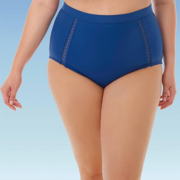Women's Plus Size Slimming Control Mesh Inset High Waist Bikini Swim Bottom - Beach Betty By Miracle Brands Navy 1x, Women's, Size:
