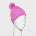 Women's Textured Chenille With Faux Fur Pom Beanie - A New Day