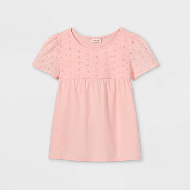 Girls' Crochet Short Sleeve T-shirt - Cat & Jack Powder Pink
