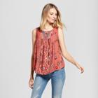 Women's Floral Printed Woven Tank With Embroidery - Knox Rose