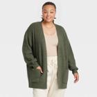 Women's Plus Size Open Cardigan - A New Day Olive Green