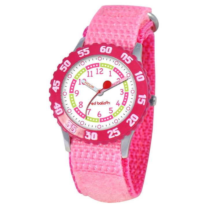 Disney Girls' Red Balloon Stainless Steel Time Teacher With Bezel Watch - Pink