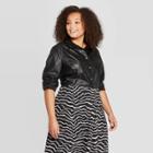Women's Plus Size Long Sleeve Front Button-down Coat - Who What Wear Black