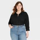 Women's Plus Size Long Sleeve Boyfriend Fit Linen Button-down Shirt - Universal Thread Black
