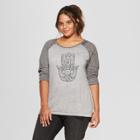 Women's Plus Size 3/4 Sleeve Hamsa Hand Raglan Graphic T-shirt - Zoe+liv (juniors') Gray