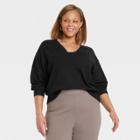 Women's Plus Size Fine Gauge V-neck Sweater - A New Day Black