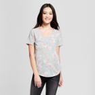 Women's Floral Printed Short Sleeve Drapey Pocket T-shirt - Grayson Threads (juniors') - Heather Gray