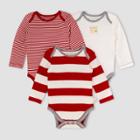 Burt's Bees Baby Baby 3pk Mixed Striped Bodysuit - Dark Red
