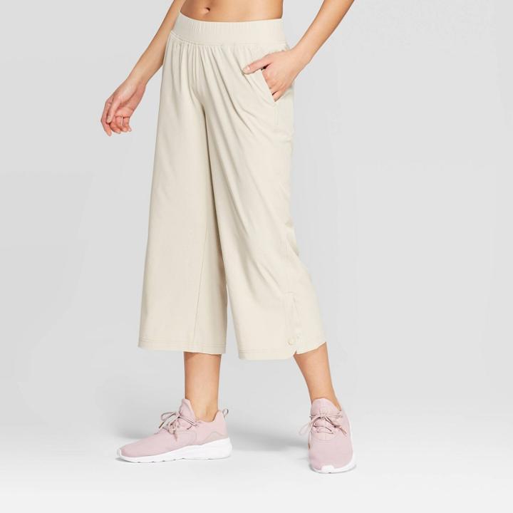 Women's Woven Wide Leg Crop Mid-rise Pants - C9 Champion Beige