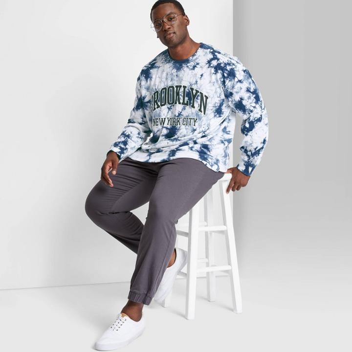 Adult Extended Size Printed Regular Fit Crewneck Sweatshirt - Original Use Navy/tie-dye Design 2xl, Blue/tie-dye Design