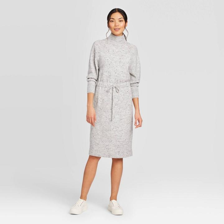 Women's Long Sleeve Mock Turtleneck Dress - Prologue Gray