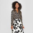 Women's Leopard Print Long Sleeve Silky Boho Popover Top - Who What Wear Yellow/black M, Yellow/black