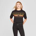 Women's Short Sleeve Good Vibes Cropped Graphic T-shirt - Freeze (juniors') Black